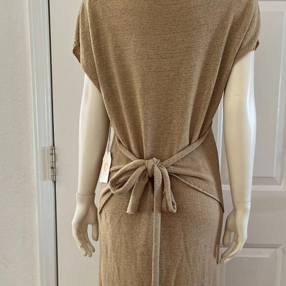Chrysanthemum Woman's Beige Wrap Belted Knit Midi Dress Sz Med - Picture 4 of 8